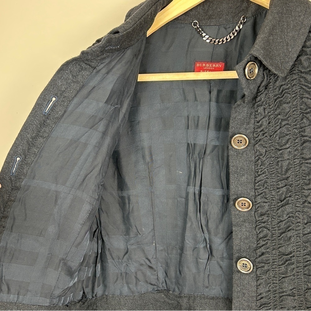 Vintage Burberry Gray Wool Collared Button Down J… - image 8